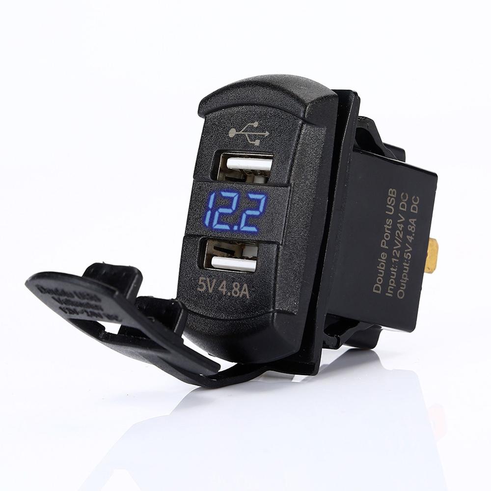 5V 2.4A & 2.4A (4.8A) двойной USB порт переключатель Синий светодиодный вольтметр Для Автомобиля Морской лодки RV Зарядное устройство USB разъем питания