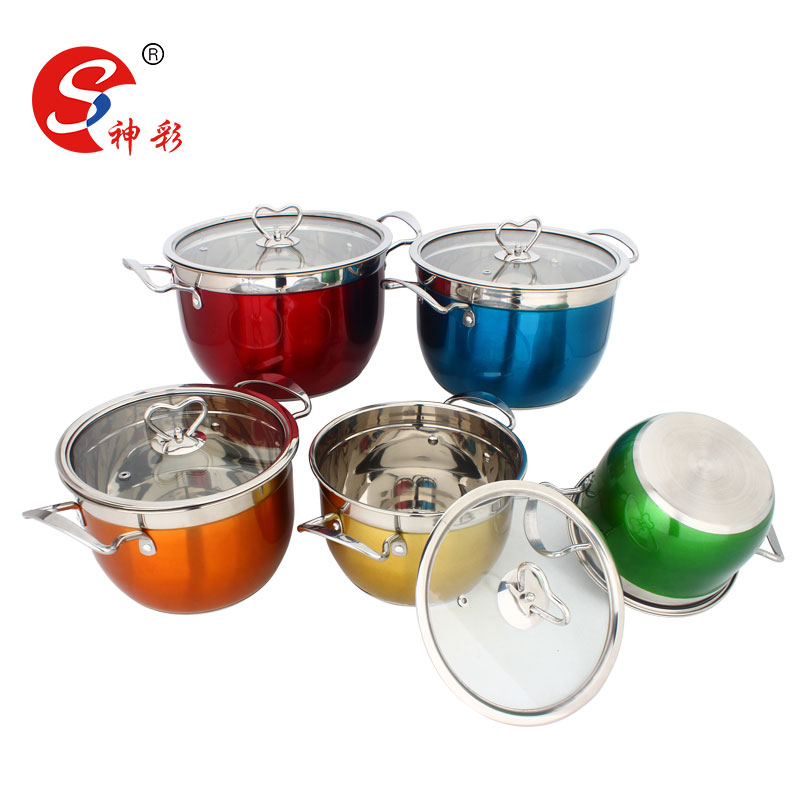 5pcs Colorful Stainless Steel Casserole Stock Pot Cooking Pot