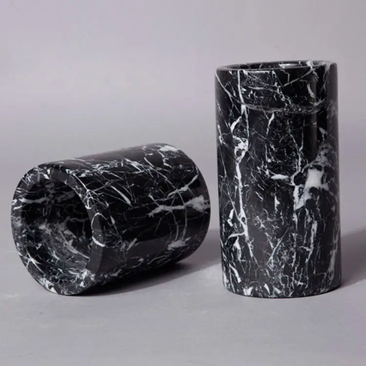 Black Marquina Marble Polished Empty Candle Jar