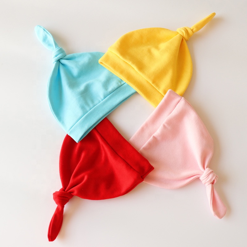 Органический бамбуковый Хлопок Baby Beanie шапки супер мягкие завязанные шапки твердые цвета шляпа