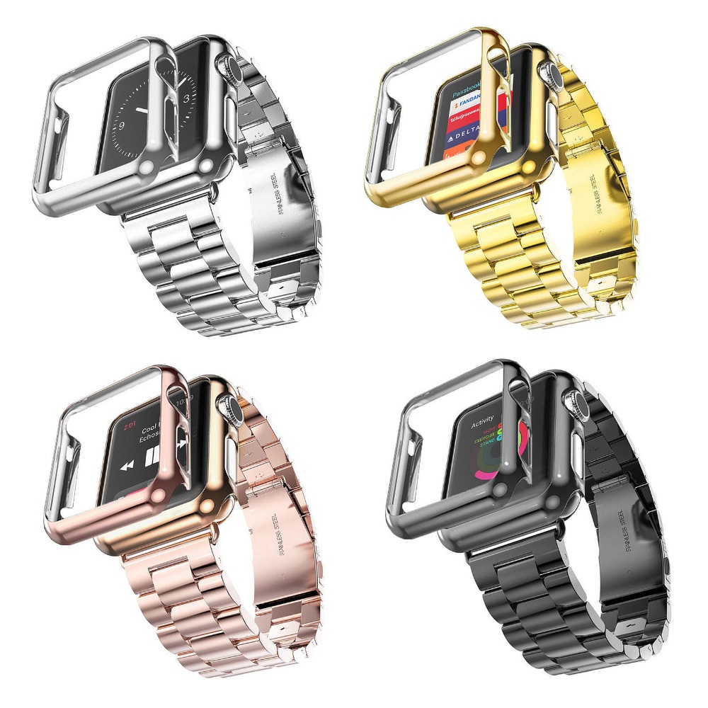Новые однотонные нержавеющая сталь Ремешок с чехол для часов Apple Watch, 38, 42 мм