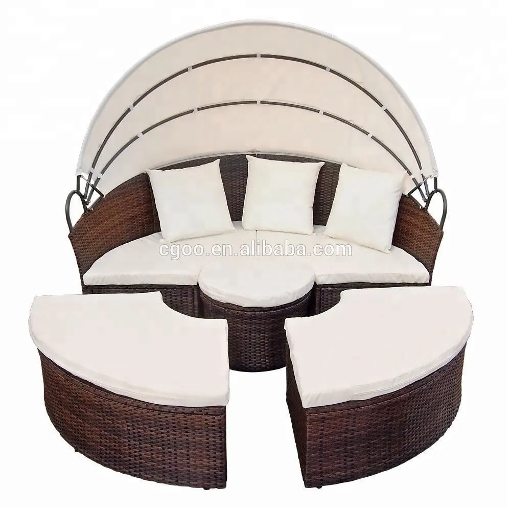 Beach Bed Sunbathing Cushion Round Rattan Canopy Rattan Daybeds for Sale Outdoor Daybed Round Rattan Lounge Bed Canopy Bed