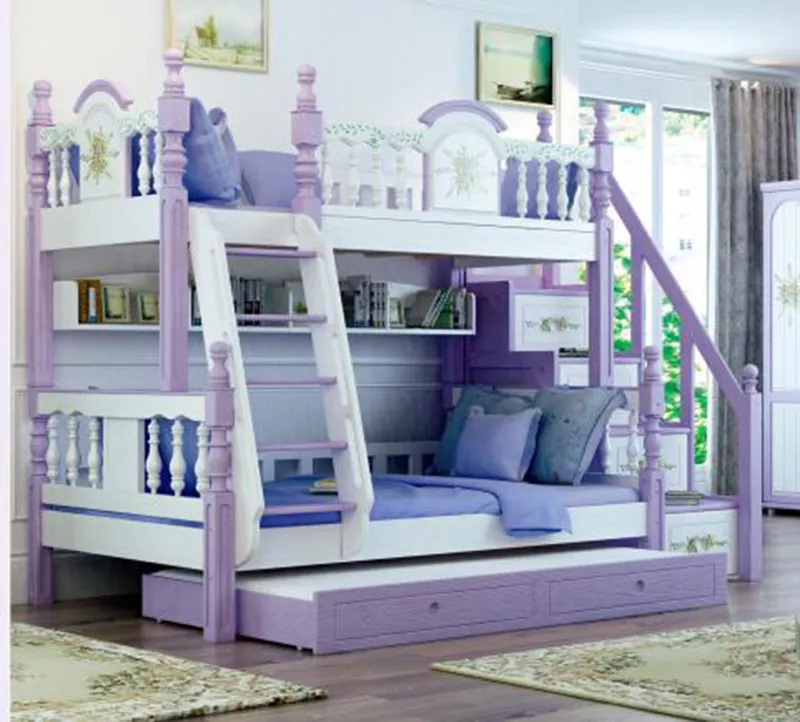 Foshan modern oak wood bunk beds kids bedroom furniture sets for boys & girls