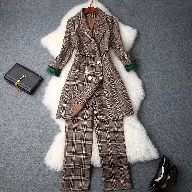 fancy High Quality plaid office ladies suits fashion ladies plaid suit