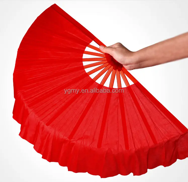 4 Colors Available Plastic Handle with Polyester Coverings Chinese Dance Fans
