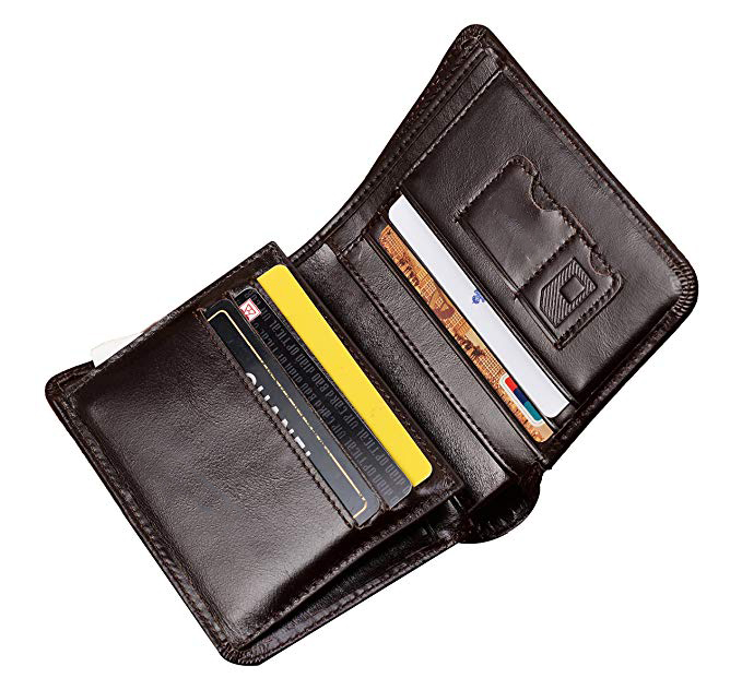 Мужской кошелек двойного сложения из натуральной кожи с RFID-блокировкой