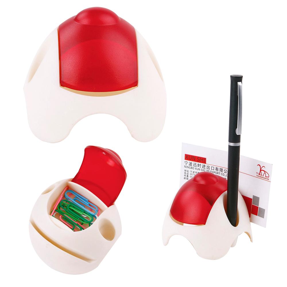 Multi purpose office Desk circle half dome 2 pens slot stand business name card holder flip-open paper document clip organizer
