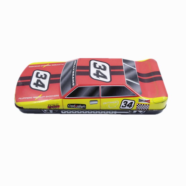 Customized CMYK printing special car shape metal tin toy storage box for kids and children