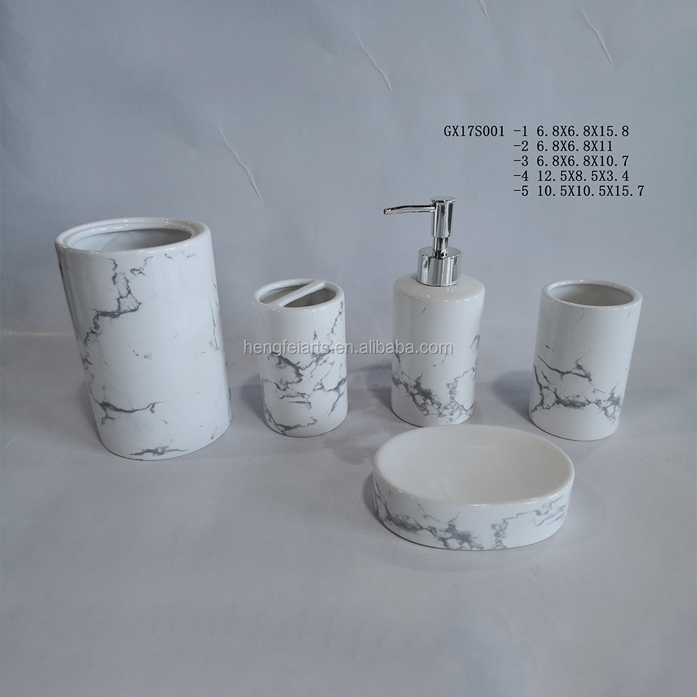 marble pattern decoration white cheap ceramic bathroom accessory set