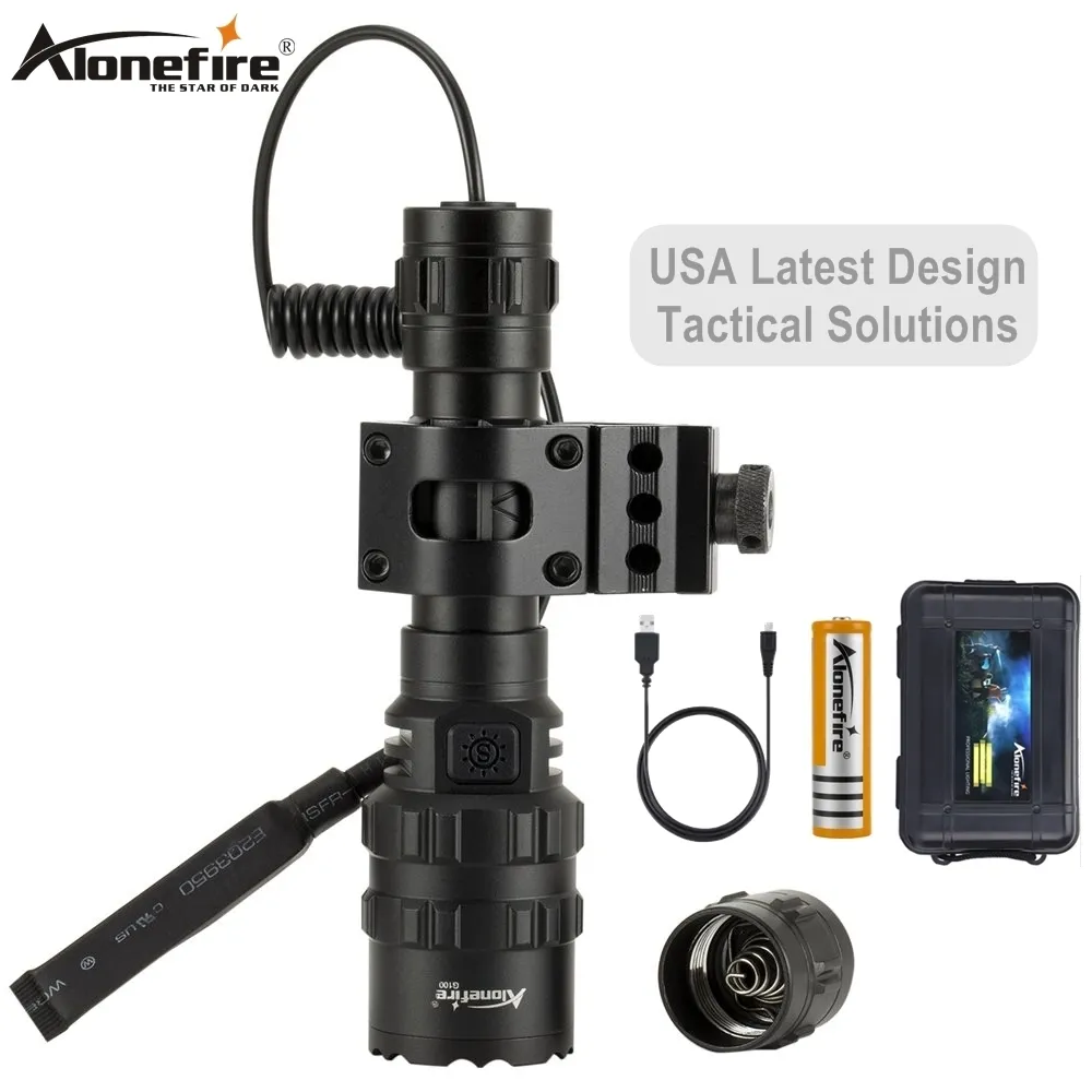 AloneFire G100 XM-L2 LED Tactical Flashlight High power 18650 USB Rechargeable Airsoft Shot gun Torch Police Hunting Flash light