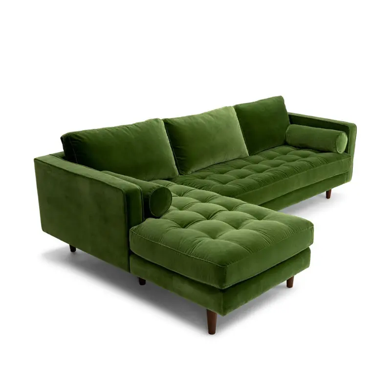 Modern Velvet Fabric Sofa 4 Seater Chaise And Corner Sofa Concrete Cotton Velvet L Shape Sofa