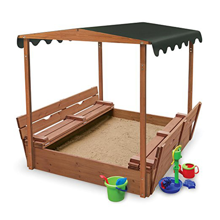 Popular kids wooden sandpit sandbox with roof and two bench