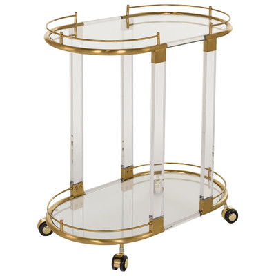 Factory Wholesale Clear Acrylic Bar Cart with Glass Tabletop and Stainless Steel