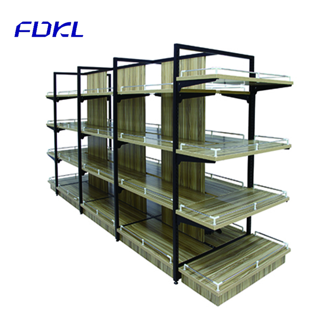 Convenience store 5 layers double side retail wood display shelving