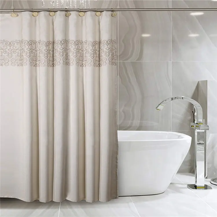 Fashion embroidered bathroom waterproof shower curtain with Button hole