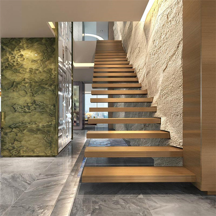 Modern Floating Staircase oak wood Step straight Suspended stairs