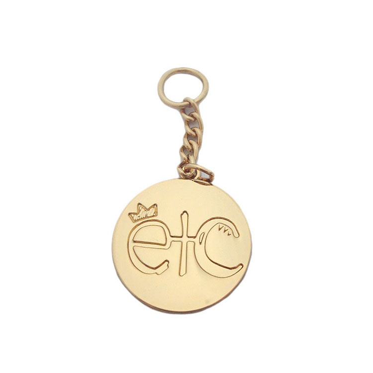 Decorative garment slider custom gold stamped logo metal zipper pull for wallet