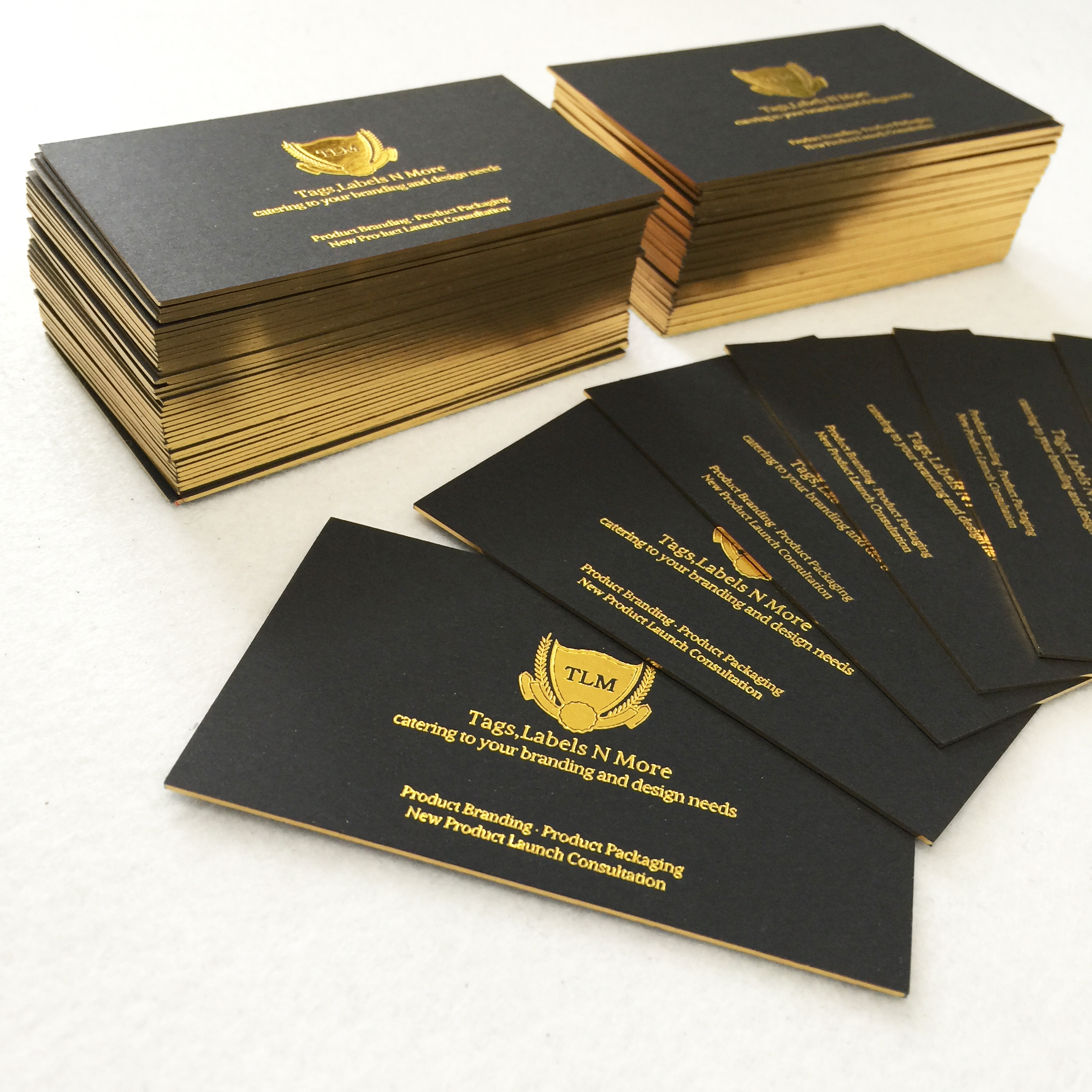 Customized black card business cards hot stamp business cards with gold side edge