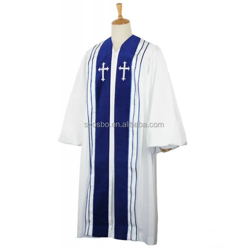 Hot Sell Modern Custom Unisex Wholesale White/Royal Blue/Navy Blue Clergy Uniform Robes Clergy Cassock