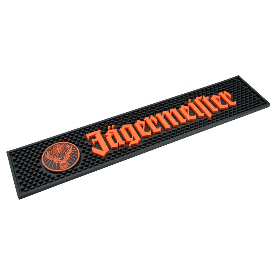 Jagermeister Пользовательский логотип тиснение экологически чистый пользовательский oem дизайн мягкий капельный ПВХ бар мат