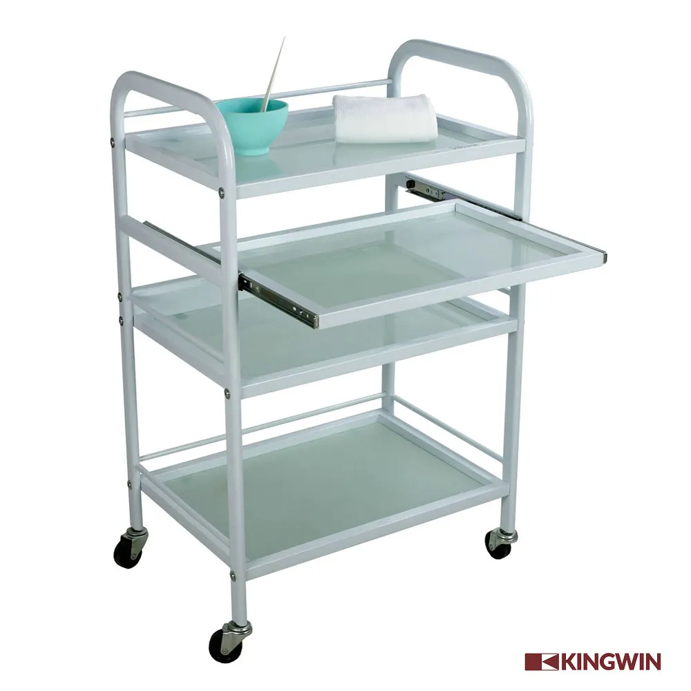 Facial Beauty Trolley Solid Metal with 3 Mat Glass Shelves