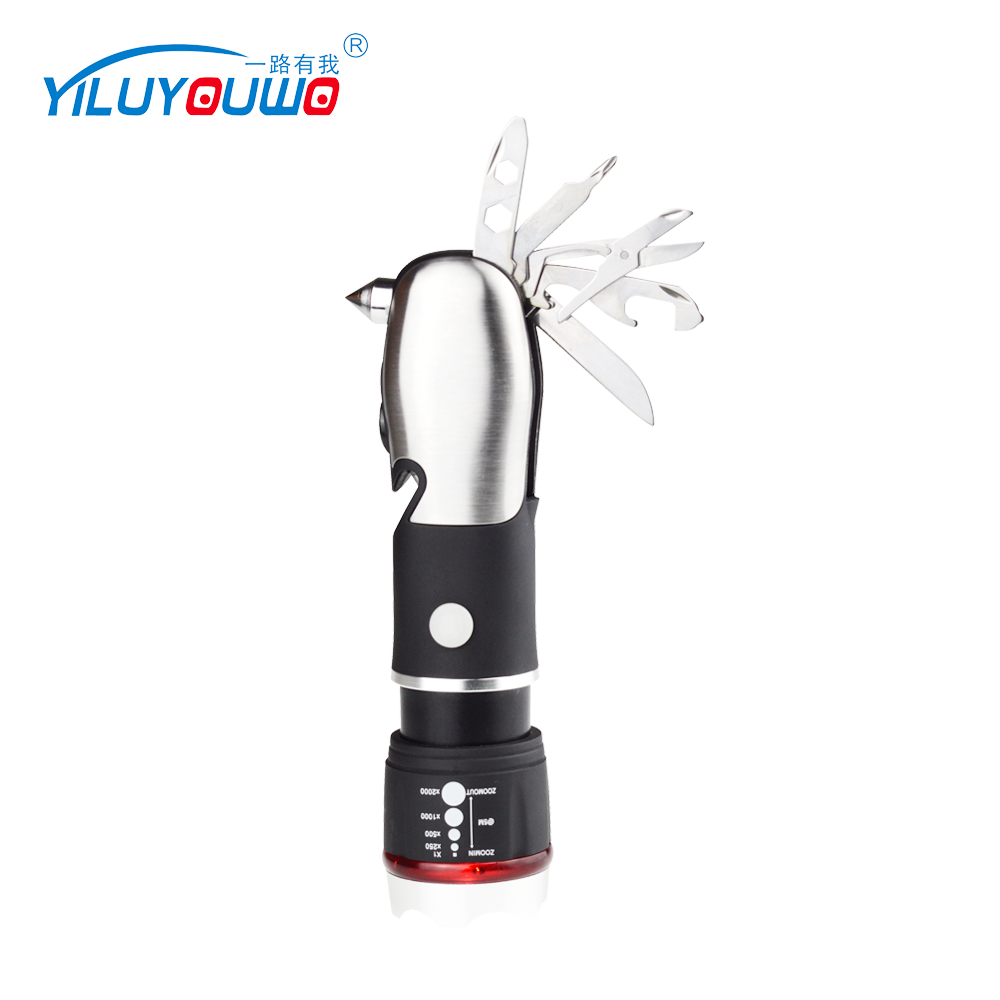 Multi Functional Outdoor Camping Survival Swiss Army Knife Folding Tool Hammer,Stainless Steel Car Safety Hammer with Flashlight