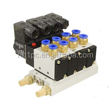 4V210-08 Dc 24V одна осветительная головка, 2 Позиция 5 Путь 4 Пневматический электромагнитный клапан w базовый 4 коллекторы