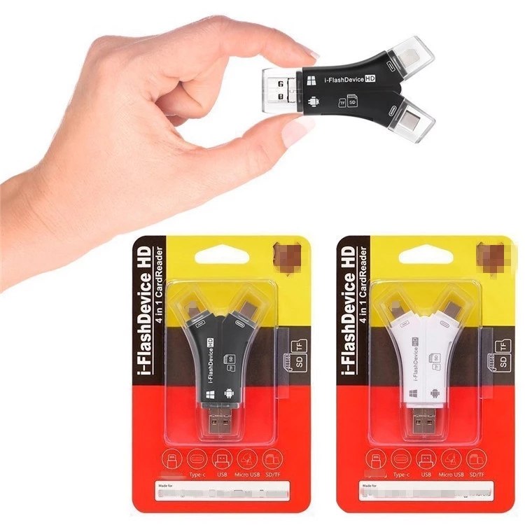 Устройство для чтения карт 4 в 1 i Flash Drive USB Micro SD TF адаптер для iPhone 5 6 7 8 X для iPad macbook Android Camera Tpye C