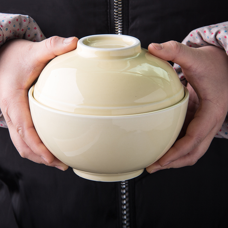 Home/restaurant/hotel use porcelain round container light yellow glazed ceramic sugar pot with cover lid