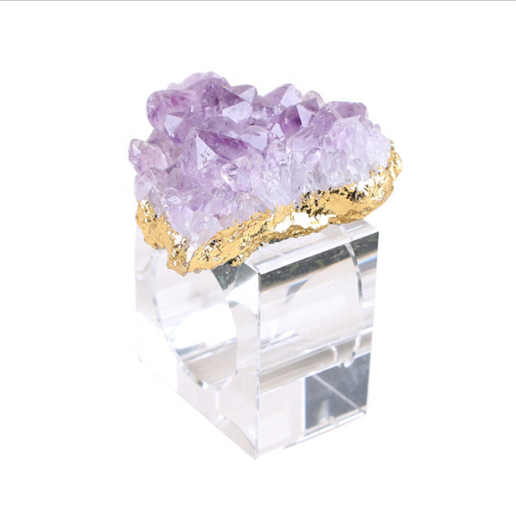 Аметист Geode Кристалл Кластера Кольца для салфеток свадебный стол салфетка Кристалл Кольца электро позолота