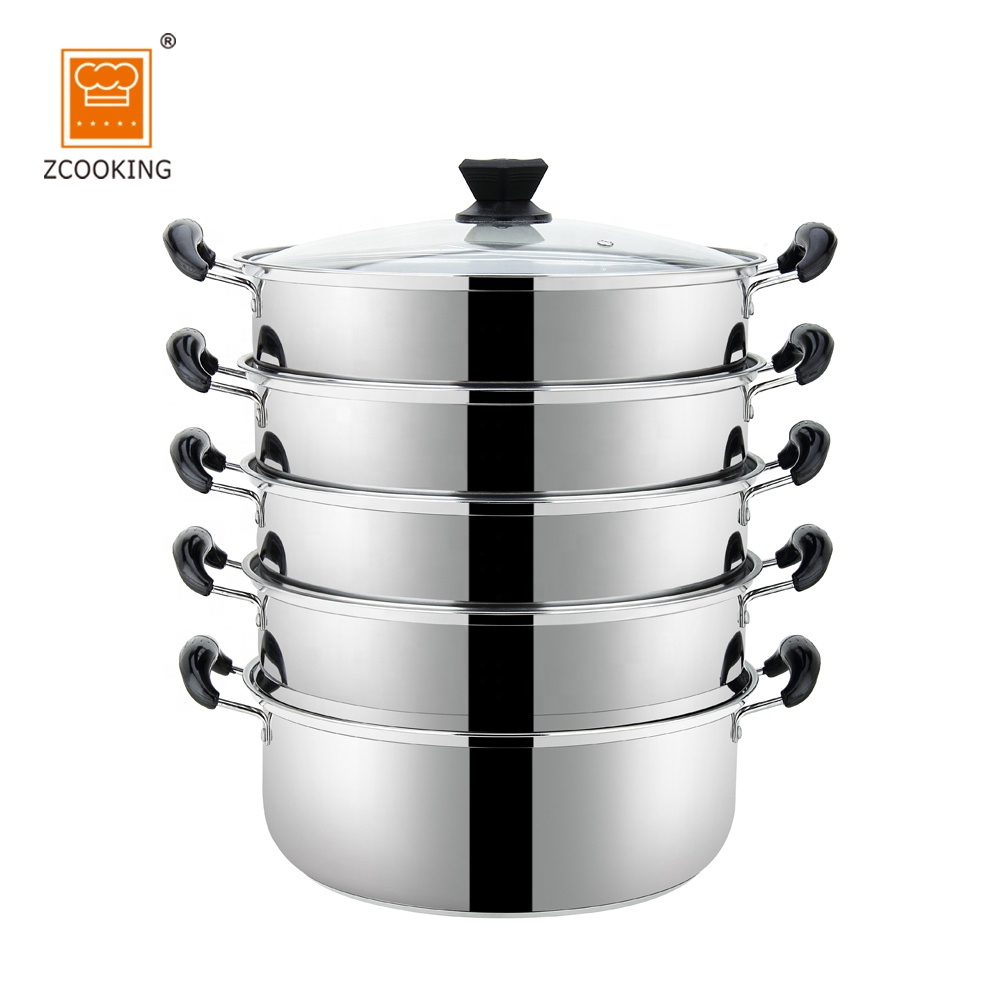 Sandwich Bottom 5 Layer Stainless Steel Steamer Pot Cookware With Bakelite Handle
