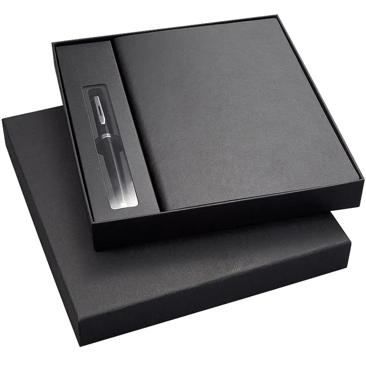 Customized Hardcover Black Leather Notebook Gift Set