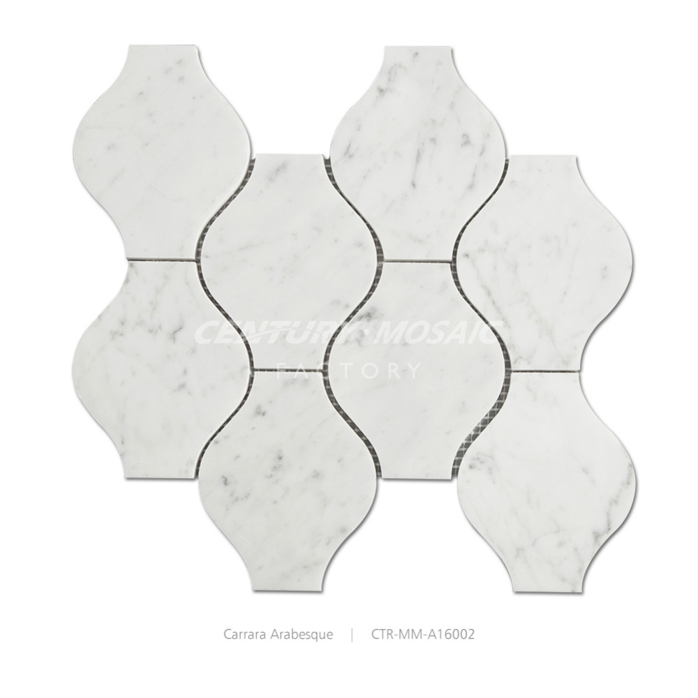 Высокое качество arabesque дизайн carrara белый waterjet мозаика настенная плитка