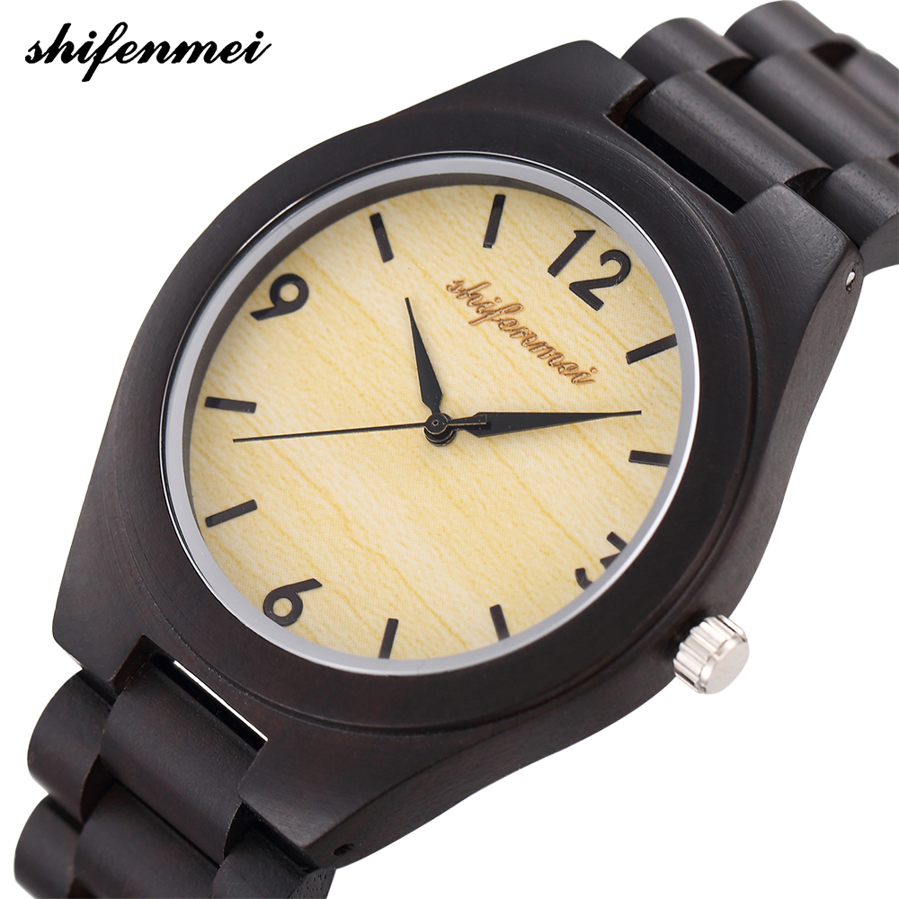 Shifenmei S5507 Adjustable Black Sandalwood Square Wrist Watch Analog Watch for men