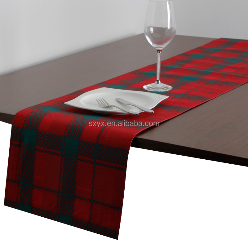 Hotel Quality Christmas Table Runner checked pattern polyester Fabric Table Runner Dining Decoration Table runner--13x72inch