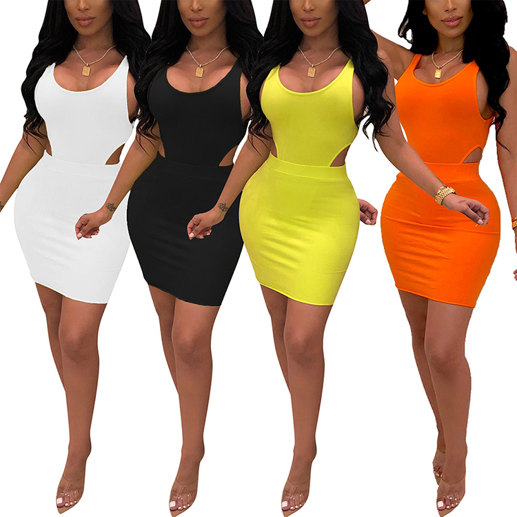 Новый стиль сплошной цвет слинг полые Пикантные мини платье Bodycon женские из двух частей короткие наборы для ухода за кожей