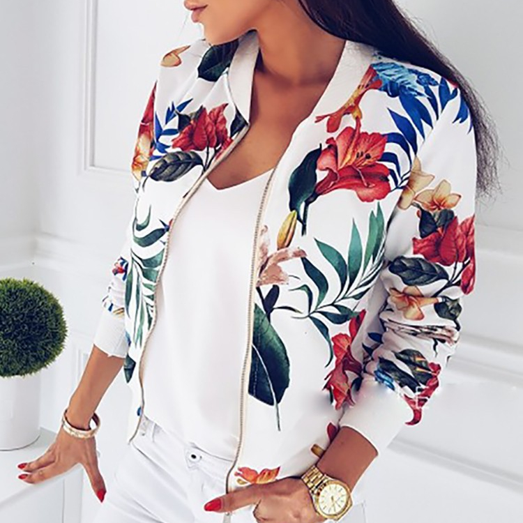 Autumn Thin Bomber Long Sleeve Women Retro Leaf Print Short Baseball wear