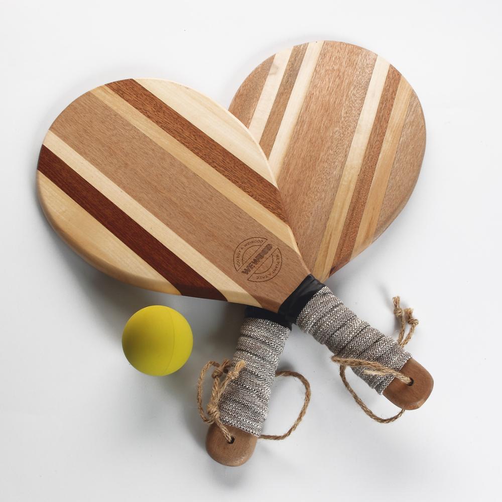 DECOQ Professional Classic Design Wood Beach Tennis Racket Paddles Beach Wood Bats Set for Training