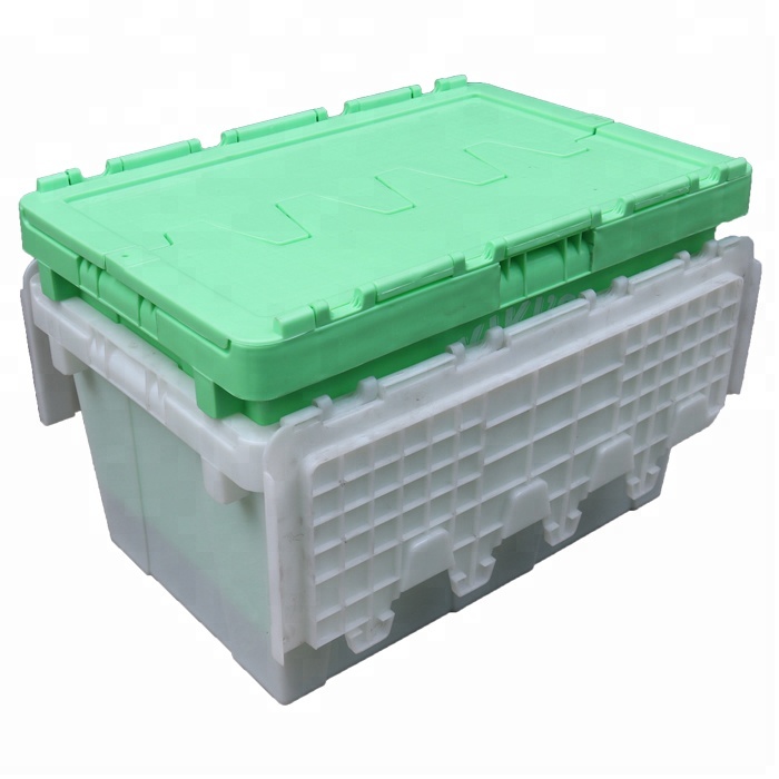 JOIN Heavy Duty Stackable Crates Plastic Logistic Moving Crates Plastic Nesting Industry Use Box Attached Lid Container