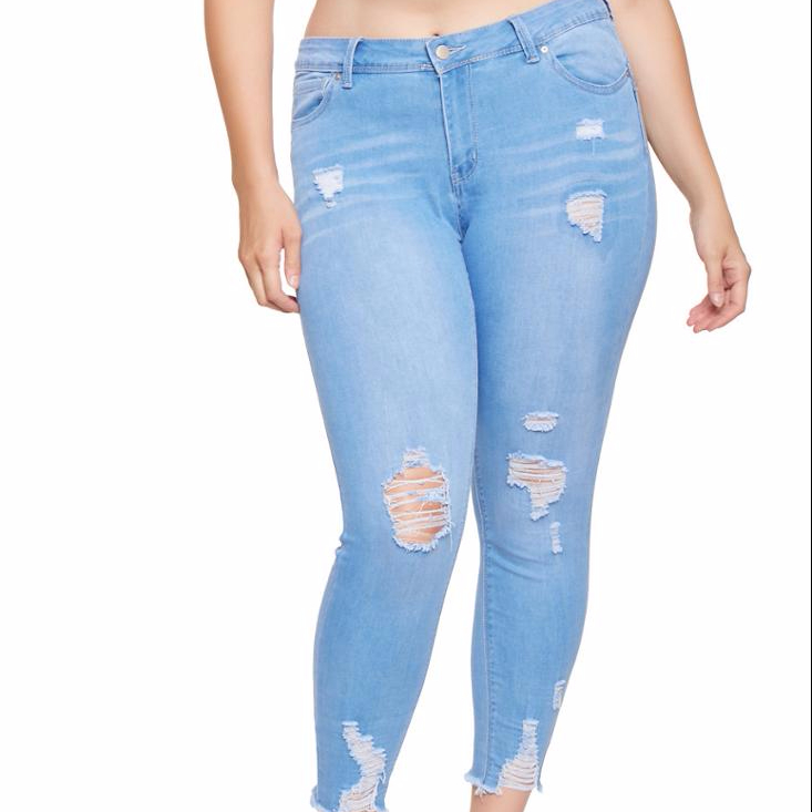 Womens Oversized Fashion High Stretch Holes Jeans Skinny Denim Trousers