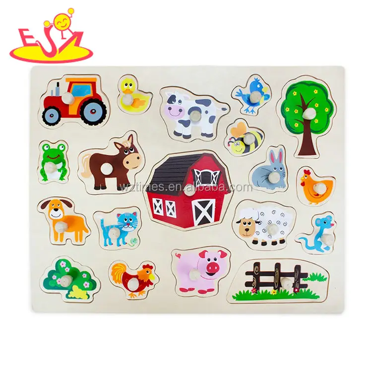 Wholesale new wood material educational knob puzzles 3d wood puzzles for baby W14M145