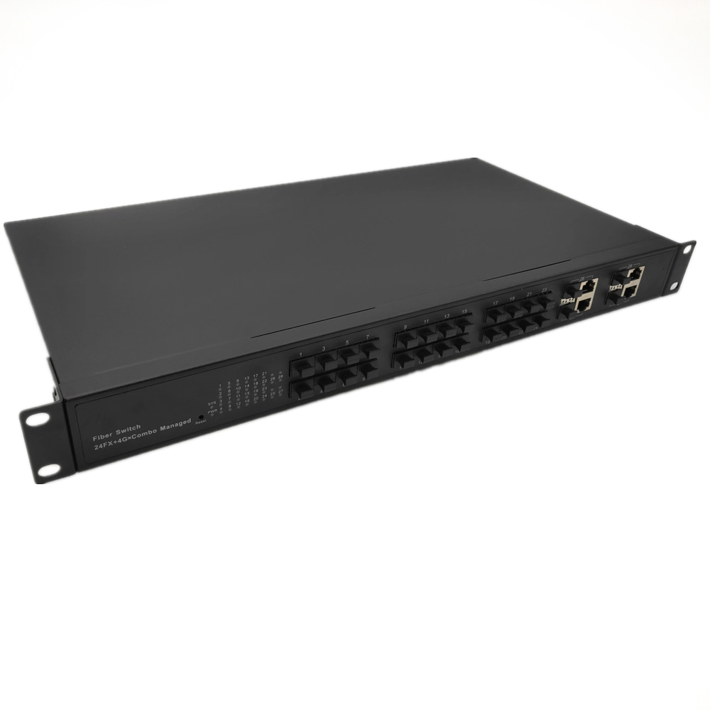 24 порта 100Base-FX (для программирования в производственных условиях) + 4 порт gigabit комбо управляемый сетевой коммутатор с 24 порт волокна переключатель