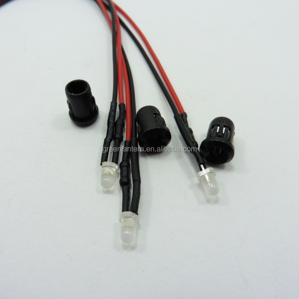 12v LED 5mm Milky Diode Light 20cm Cable Pre Wired With Plastic Holder