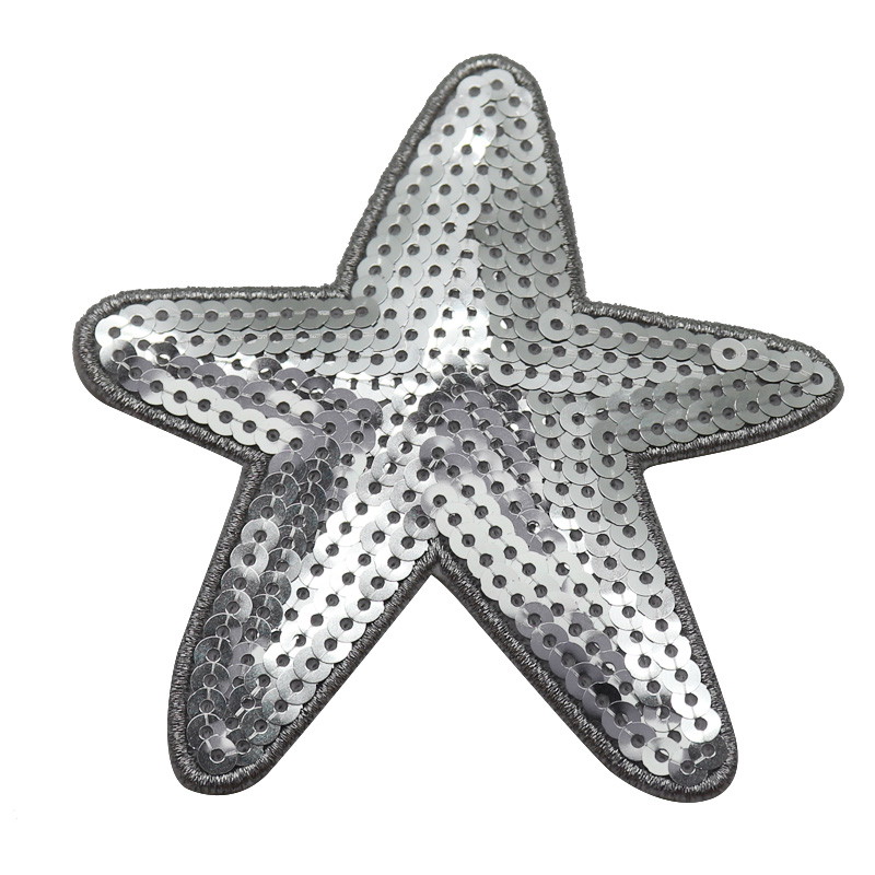 customized embroidery sliver pentacle sequin patch