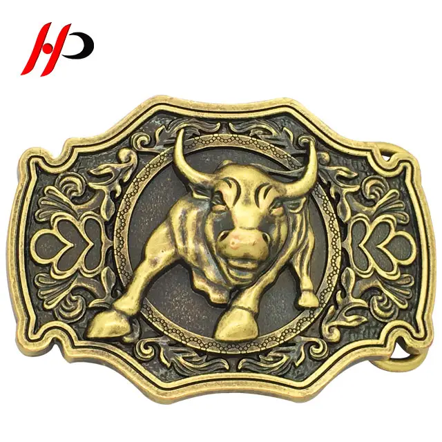 Oval Shape Brushed Antique Brass Reversible Bull Deer 60Mm 70Mm 2.5 Inch Big Buckle And Belt