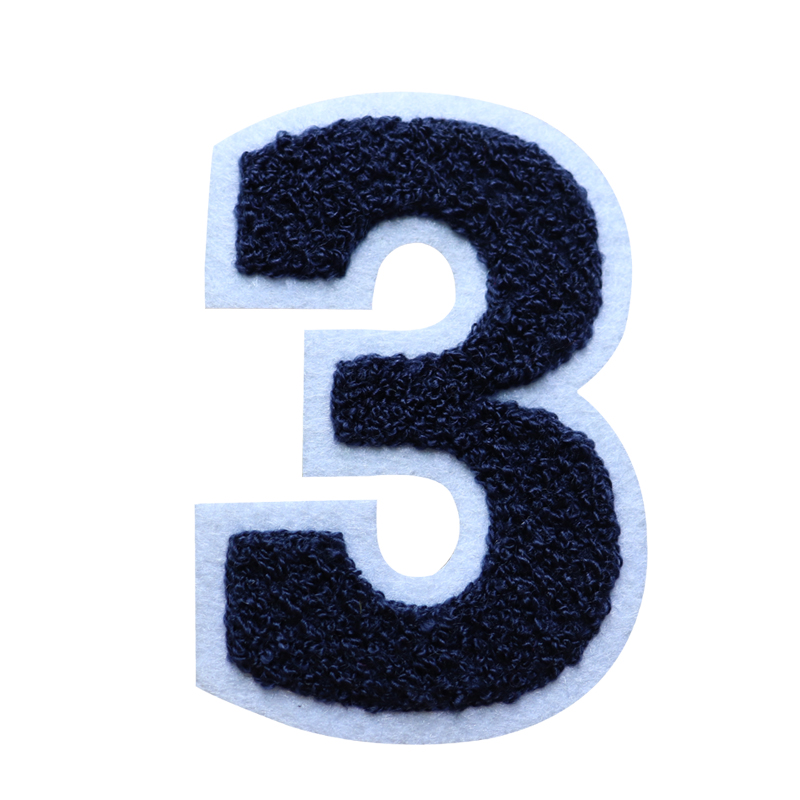 Wholesale Chenille embroidery number 3 patch for baseball uniform towel badge