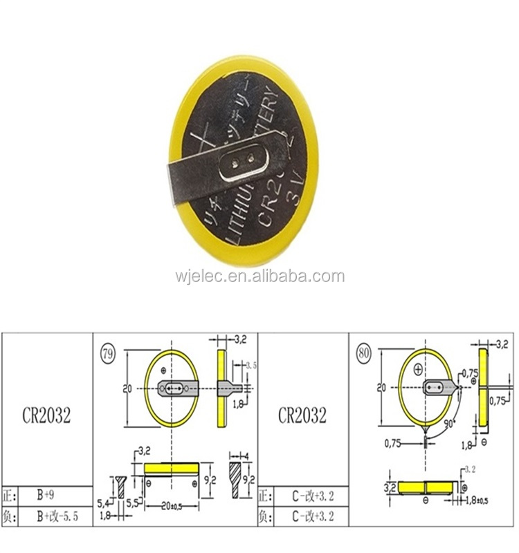 lithium battery 3v cr2032 battery with solder tabs