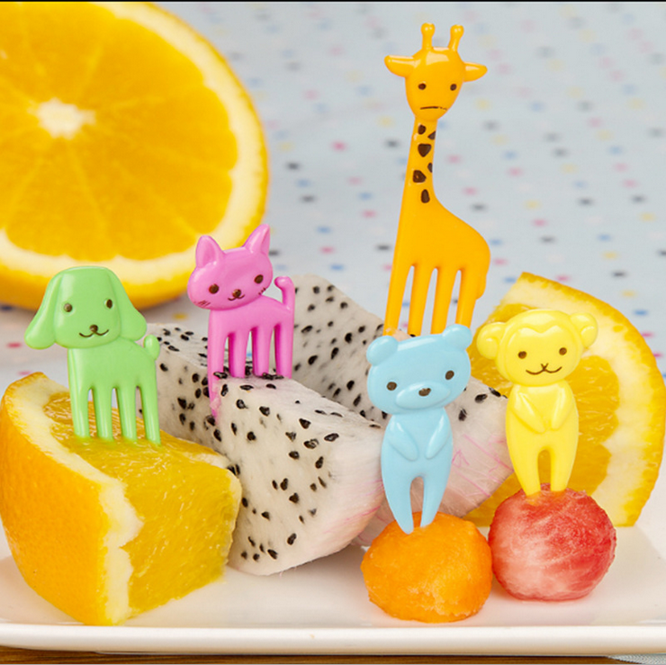 10 шт. Bento Kawaii животных еда фрукты выбирает вилки, жираф, собака, кошка, медведь, обезьяна