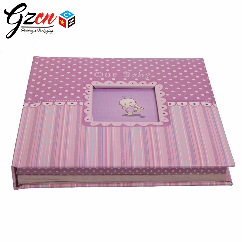 custom printing high quality photo frame die cut on the cover baby memory book with envelope