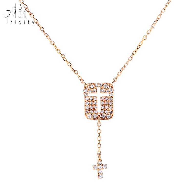 Рождественский Шарм ювелирные изделия двойной крест кулон ожерелье в 18k розовое золото уникальный подарок для влюбленных
